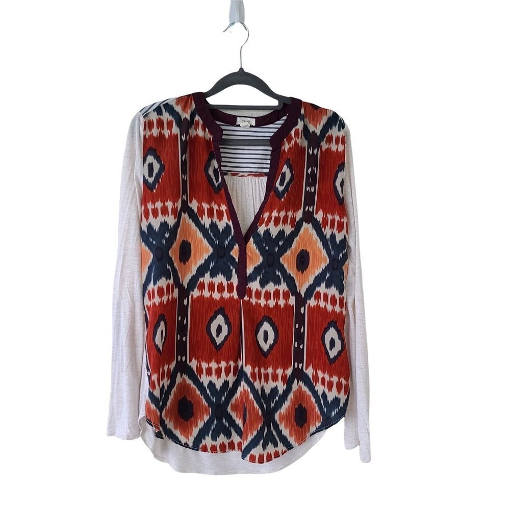 Tiny‎ Anthropologie Sima Aztec Print Long Sleeve Top Mixed Media Tab Sleeves Med